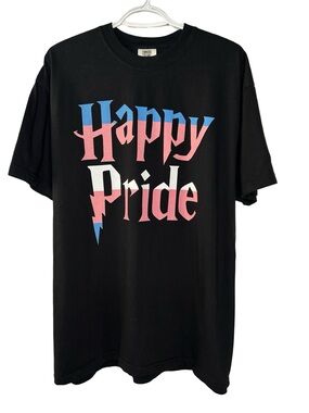 Happy Pride Graphic Tee - Black with Pink & Blue Print